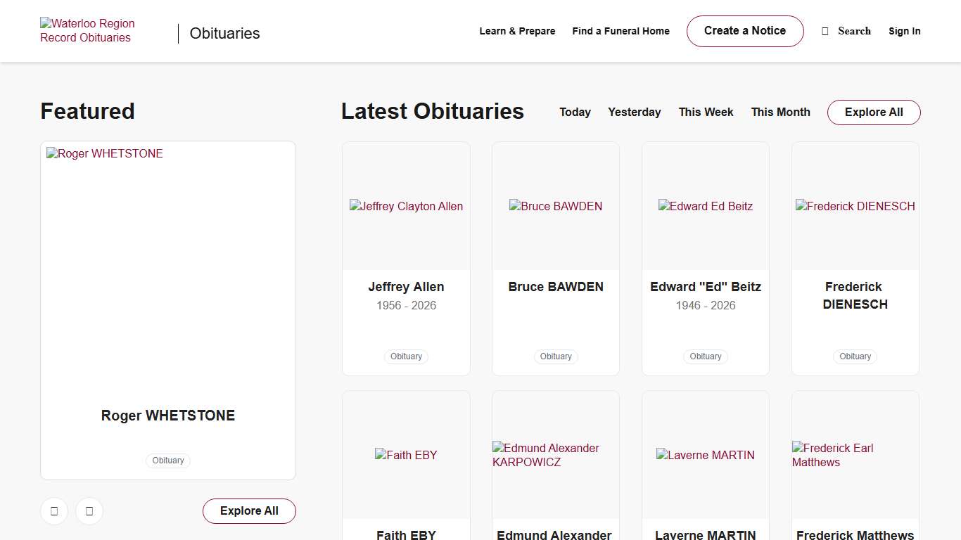 Obituaries Waterloo Region Record